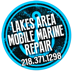 A logo for lakes area mobile marine repair