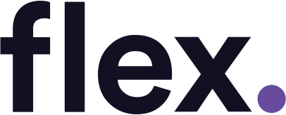 Flex logo, dark blue text with a purple dot.