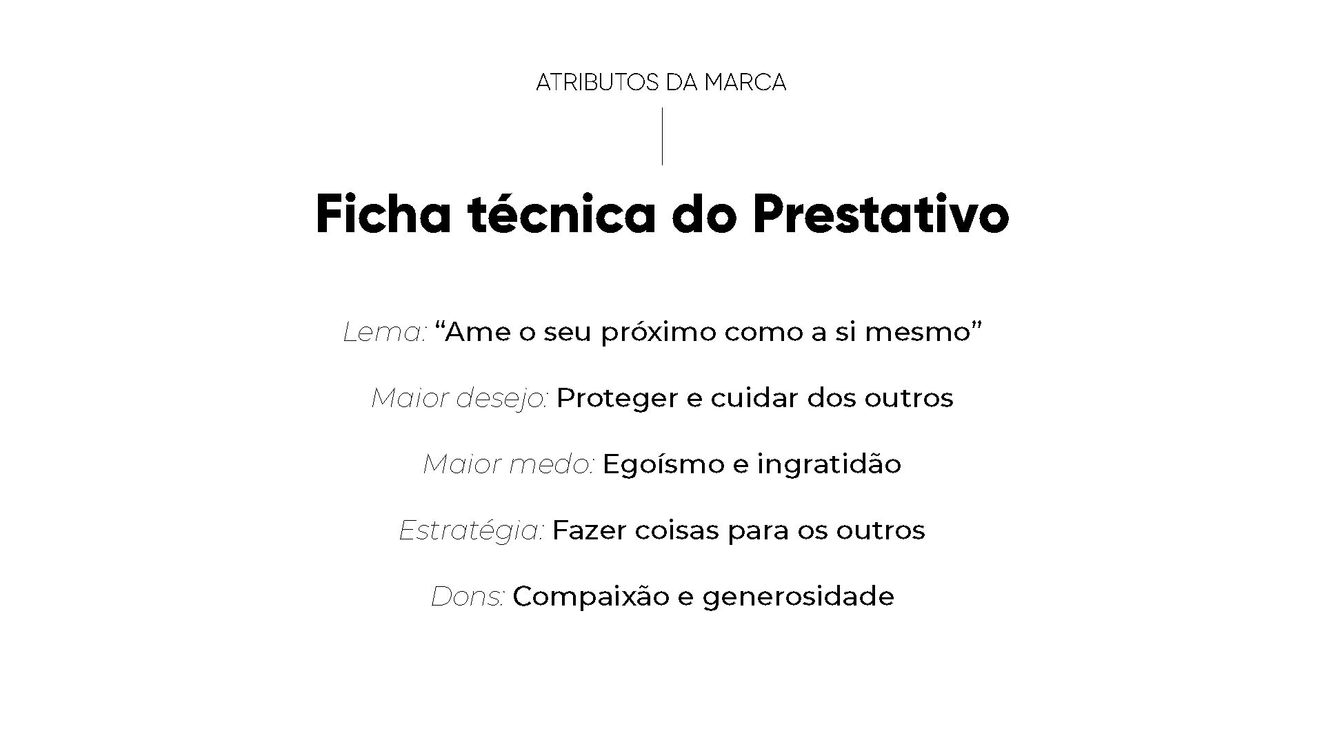 A ficha técnica do prestativo está escrita em espanhol sobre fundo branco.