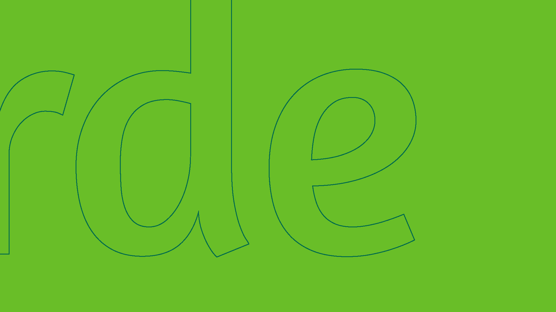 A palavra rade é desenhada em um fundo verde.