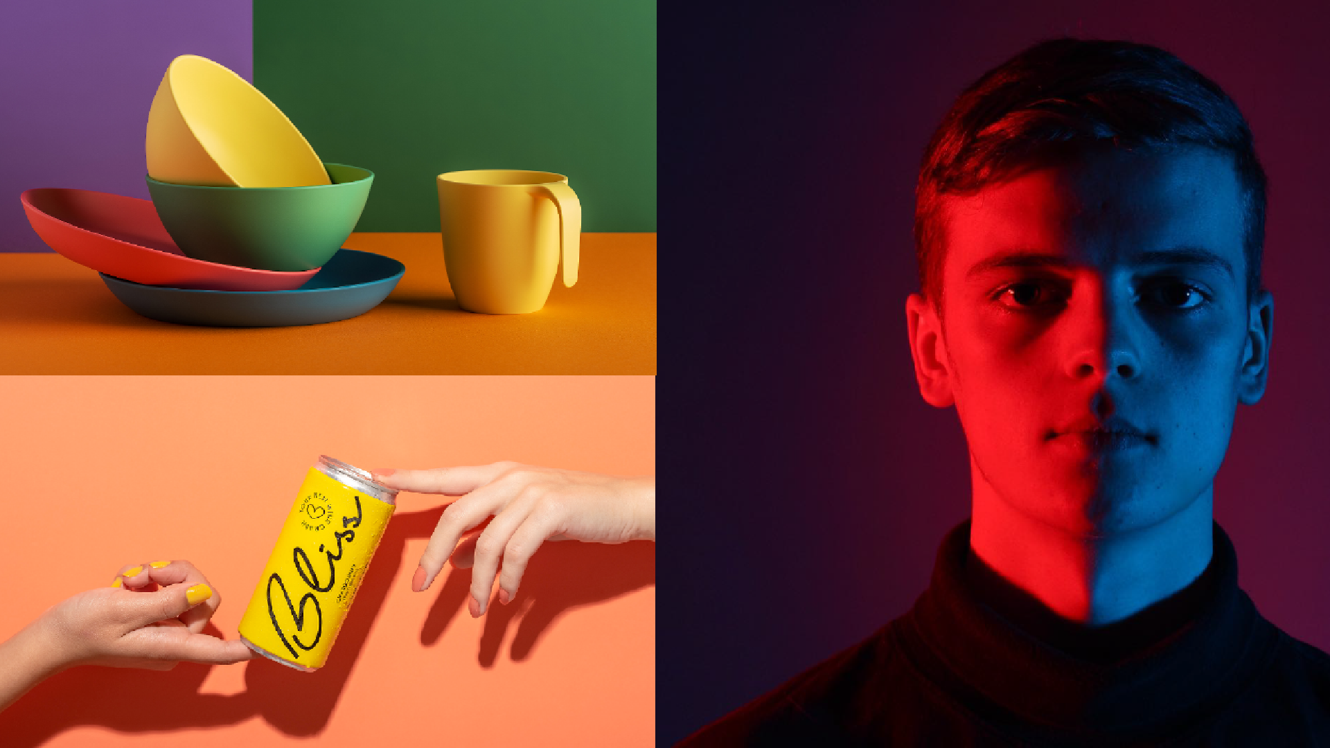 Uma mulher está pegando uma lata de refrigerante ao lado de um homem.