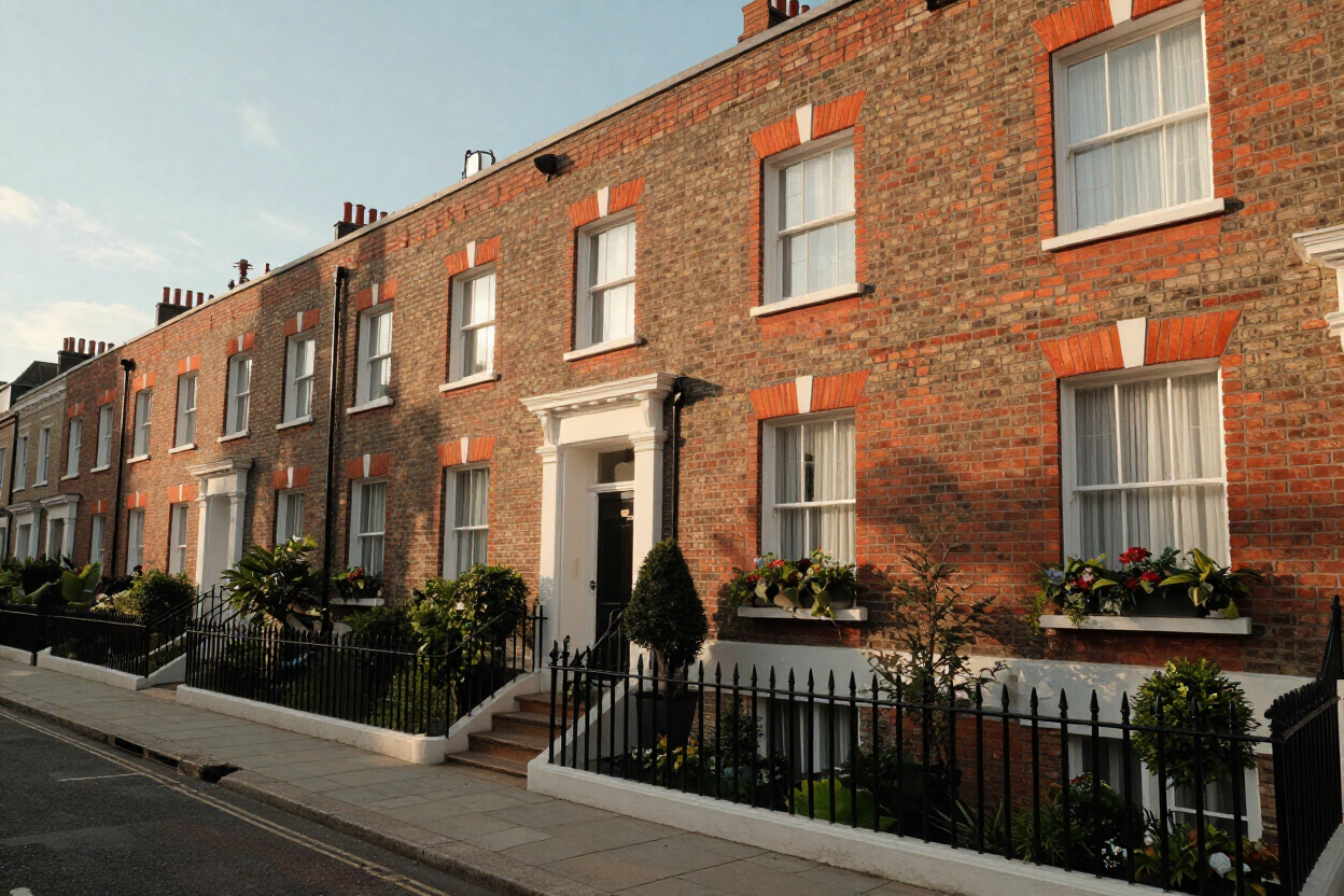 Well-maintained London residential terrace in warm afternoon light