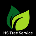 Logo of HS Tree Service: green leaves on black background.