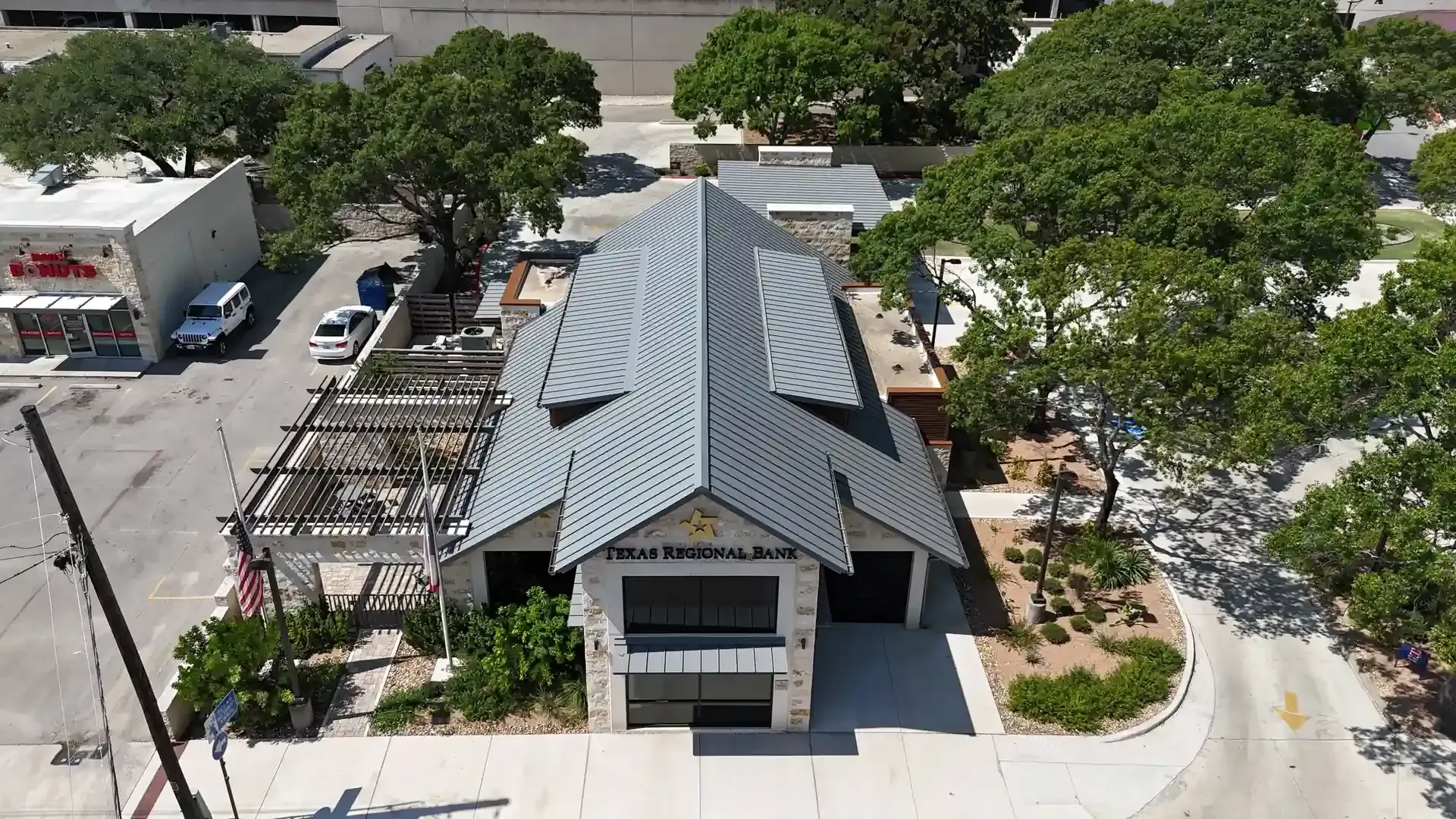Huge White House With Blue Roof