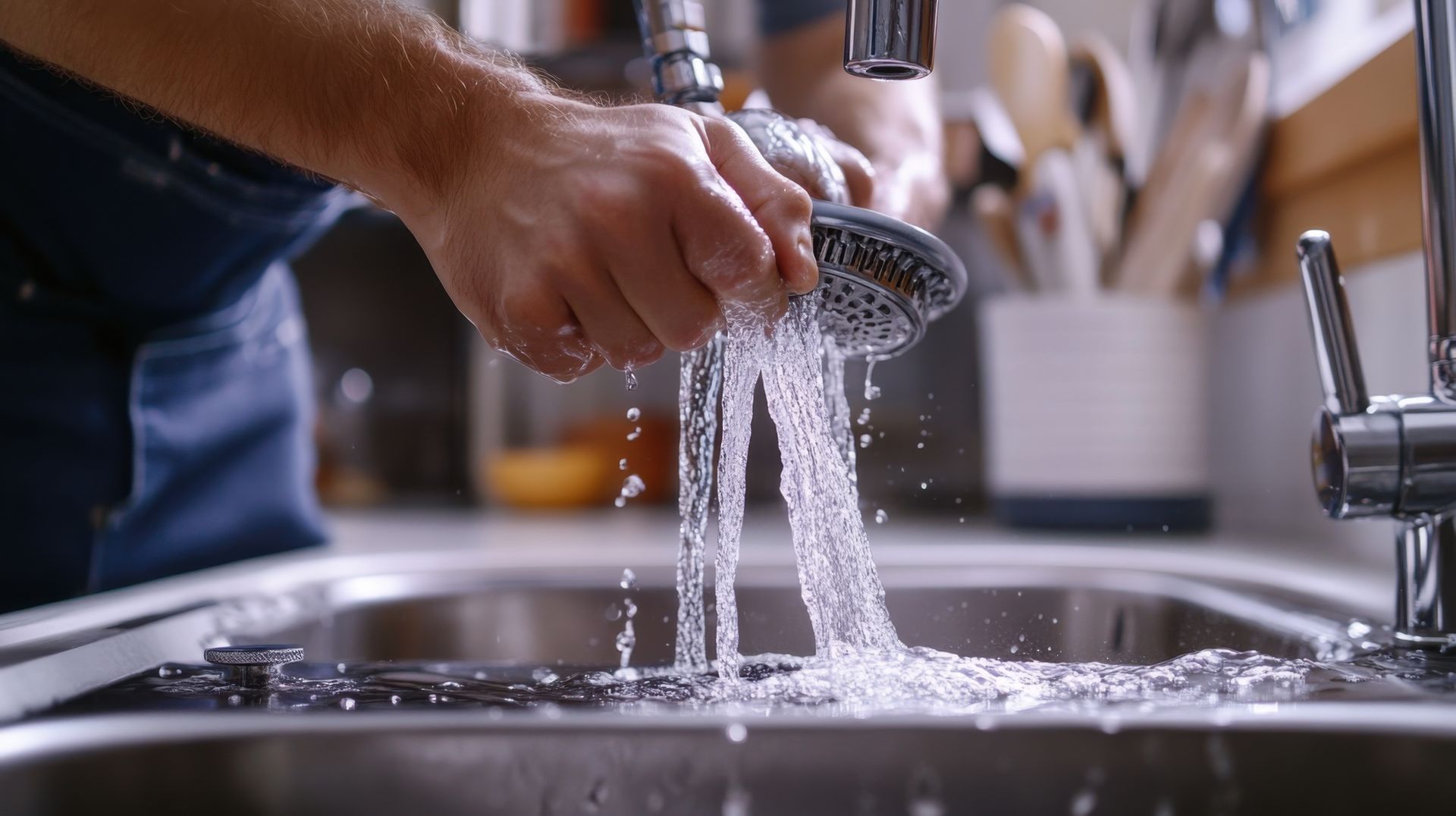 A man is fixing a kitchen sink.