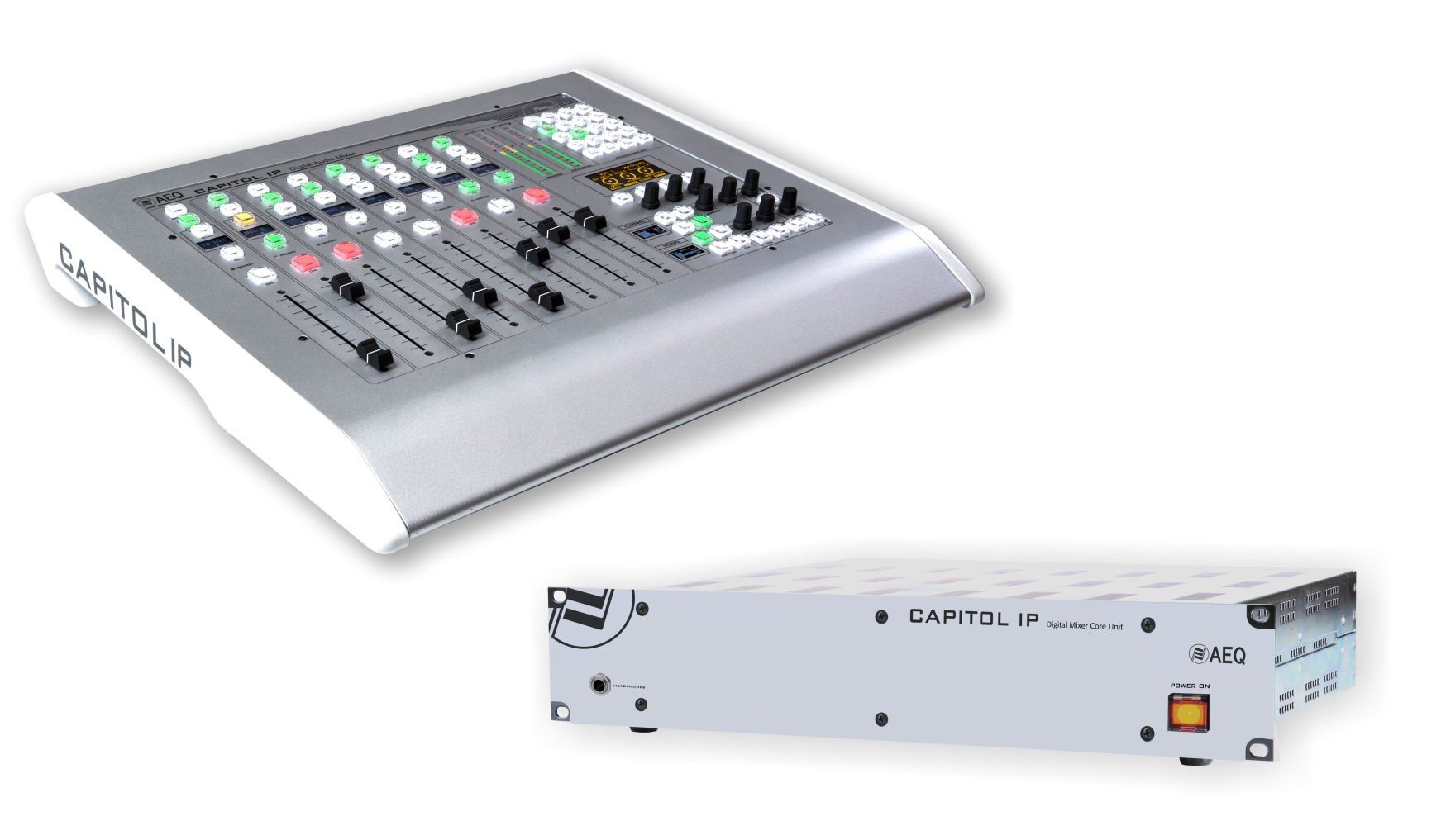 A mixer is sitting next to a power supply