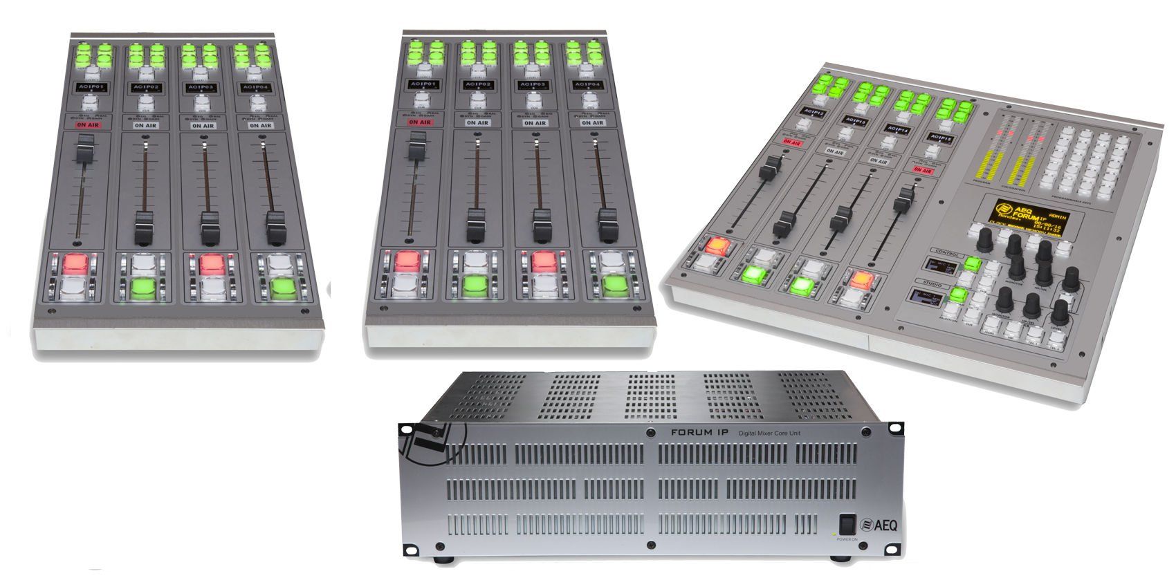 Three mixers are sitting next to each other on a white background