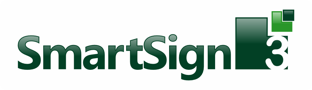 The logo for smartsign is green and has a square in the middle.