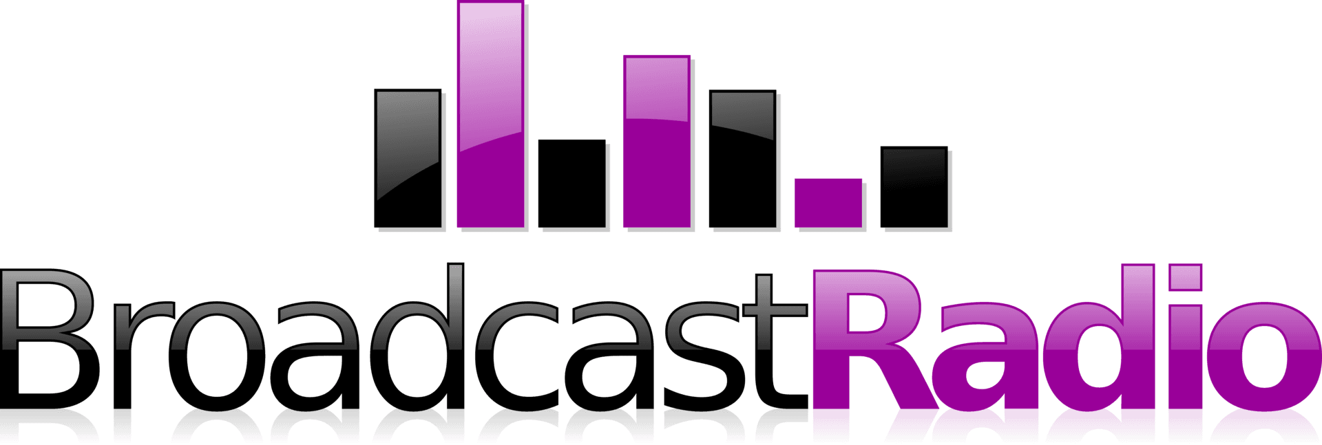 A purple and black logo for broadcast radio