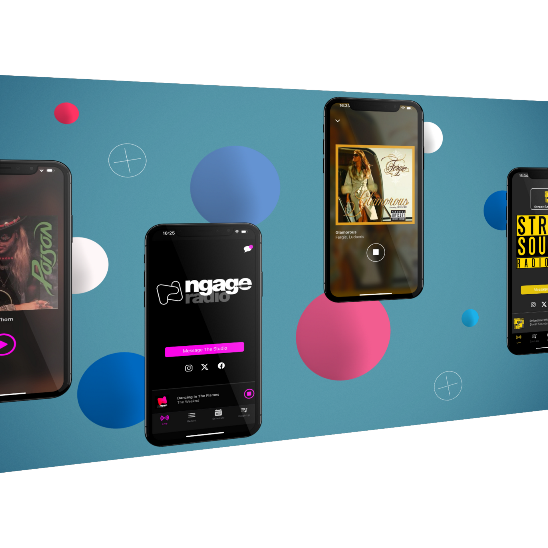 Three phones are stacked on top of each other on a white background.