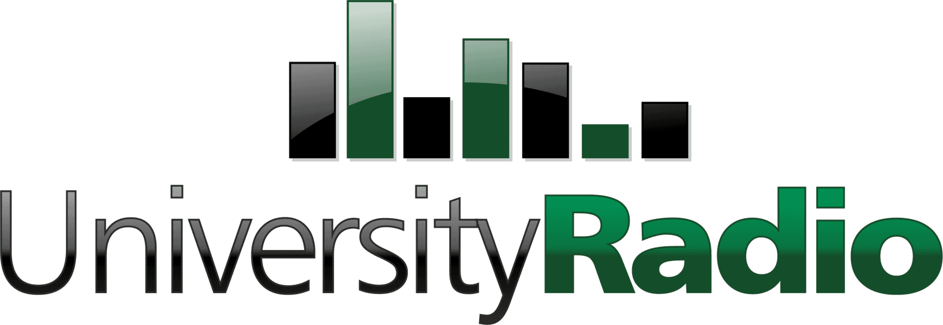 A logo for university radio with a graph on it