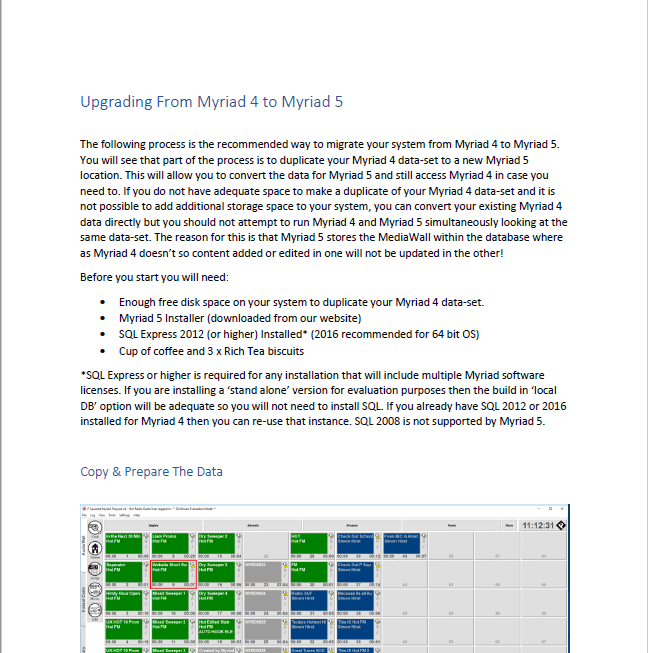A page that says upgrading from myriad 4 to myriad 5