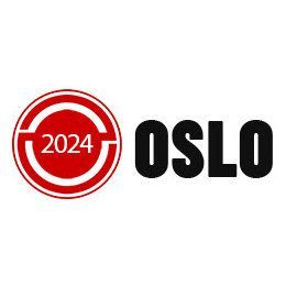 A logo for oslo 2024 with a red circle and black letters on a white background.