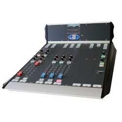 A mixer with a lot of buttons on it on a white background.