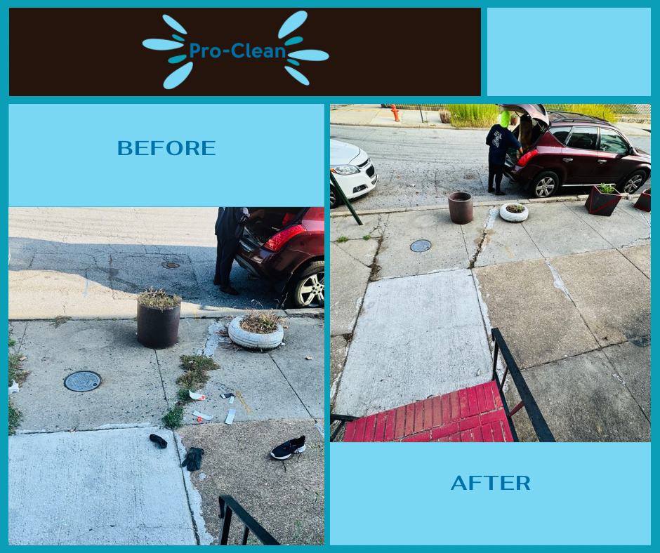 before and after weed removal from side walk in front of home