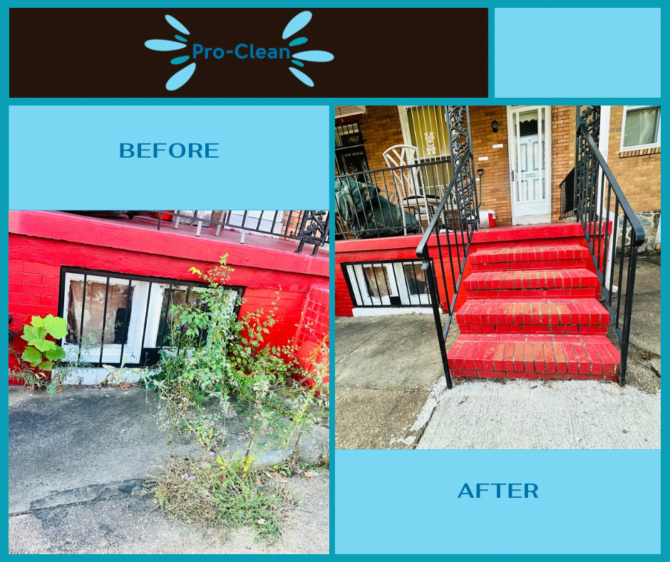 before and after weed removal from front stoop