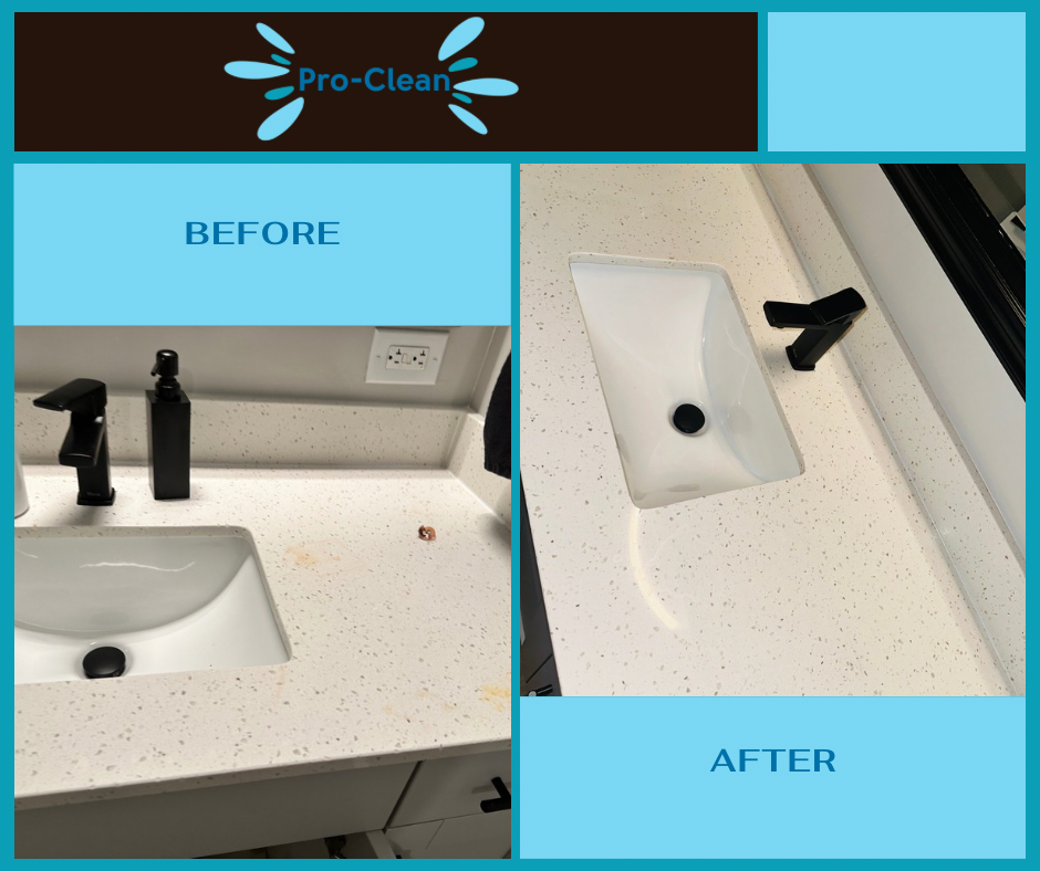 Pro-Clean sink makeover: Expert deep cleaning for spotless, stain-free countertops and sinks.