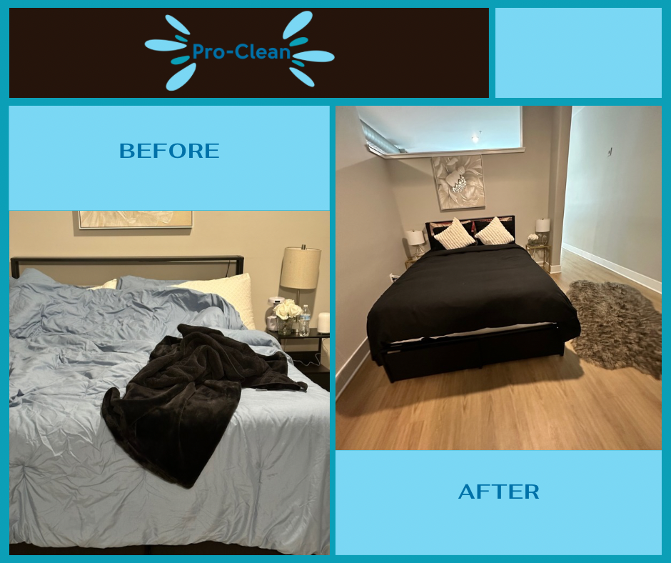 Pro-Clean bedroom makeover: From messy to immaculate in no time. Experience a fresh, tidy space today!