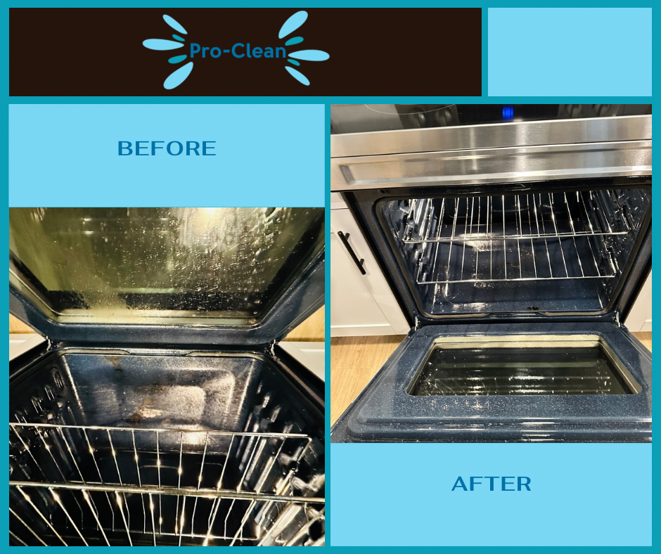 before and after deep cleaning of a greasy stove and oven
