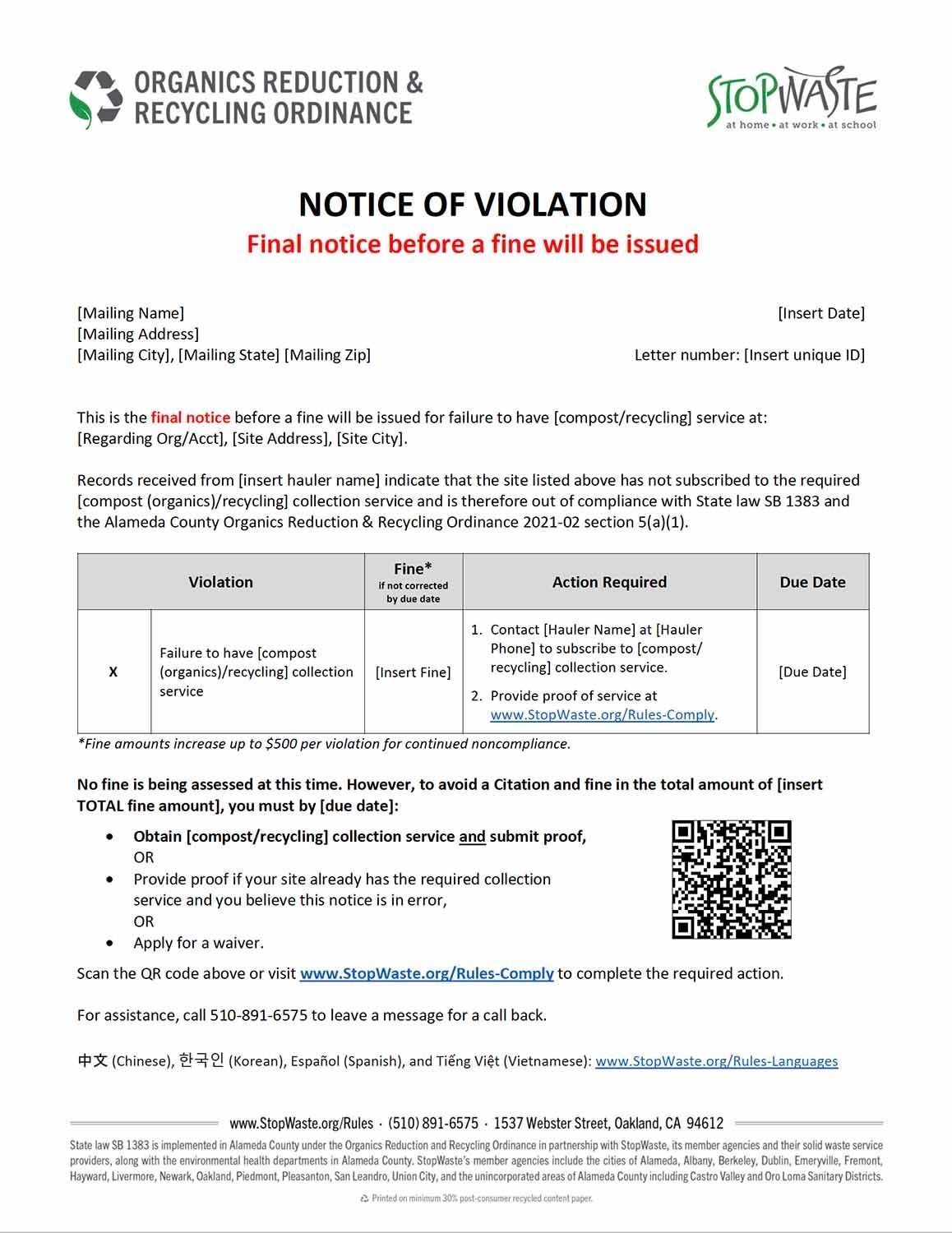 Notice of Violation