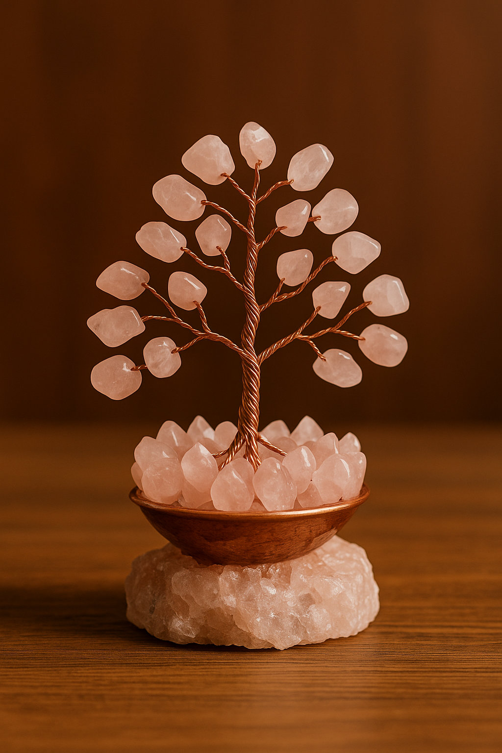 Rose quartz crystal tree sculpture.