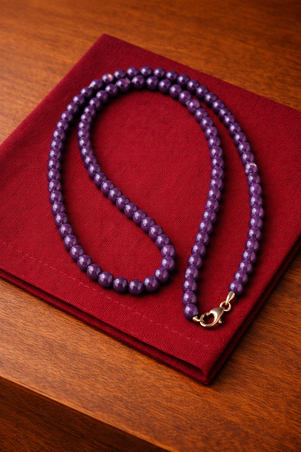 Long amethyst bead necklace. 