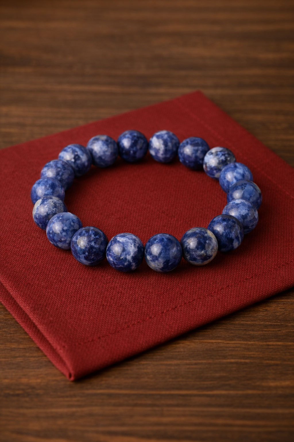 Polished Sodalite gemstone bracelet.