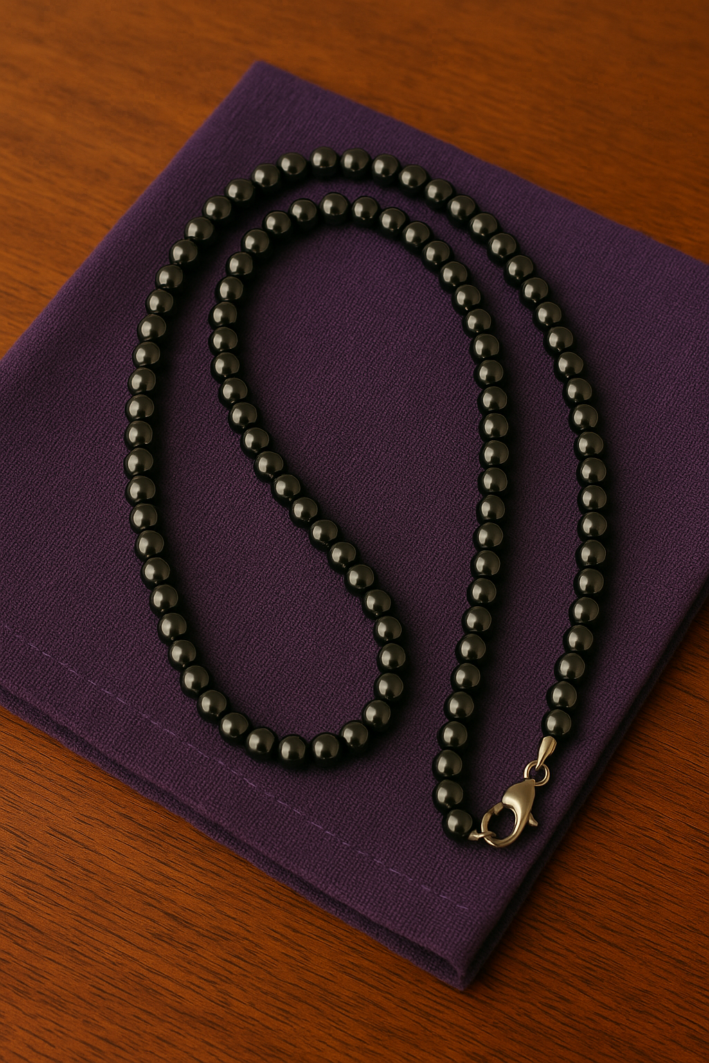 Long Hematite necklace.