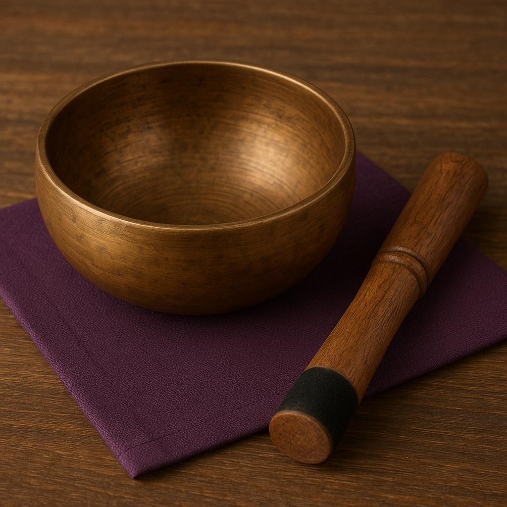 Tibetan singing bowl and hammer.