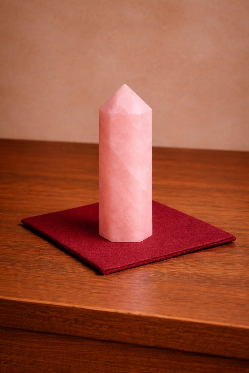 Rose quartz crystal obelisk.