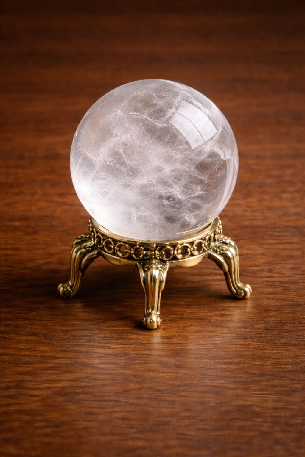 Quartz sphere on a decor holder.