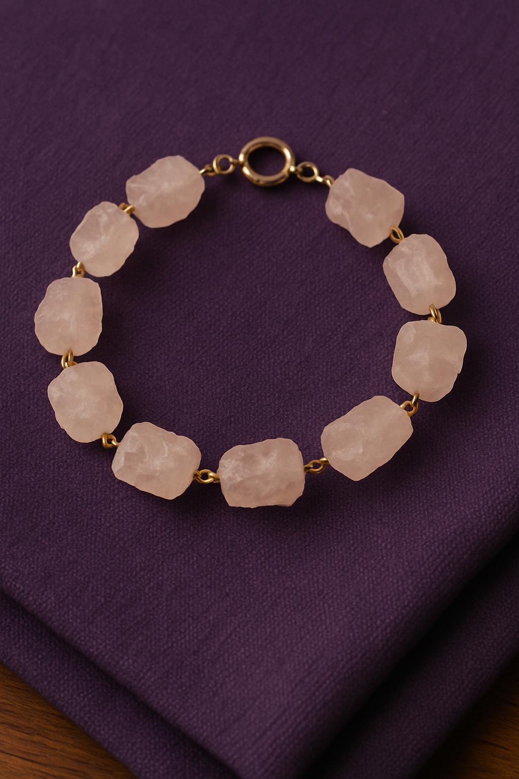 Raw rose quartz gemstone bracelet. 