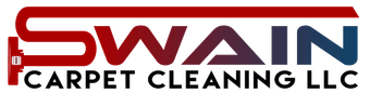 The logo for swain carpet cleaning llc is red and blue.