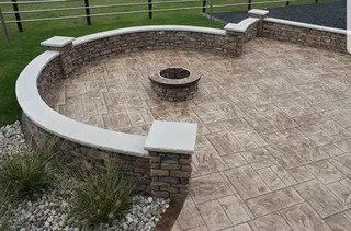 Top view of a fire pit in the middle of the patio