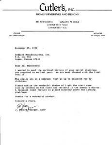 A letter from cutler 's home furnishings and designs