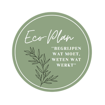 Logo for Eco-Plan in green with leaves, text in cursive: 