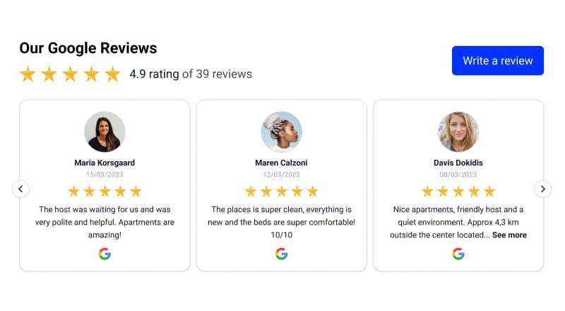 A screenshot of a google review page with three people 's reviews.