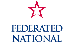 A red and white logo for federated insurance