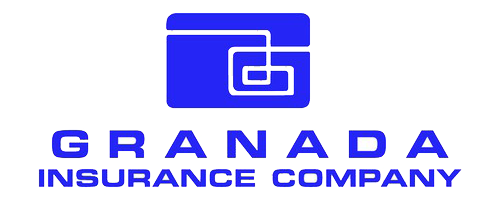 The logo for granada insurance company is blue and white.