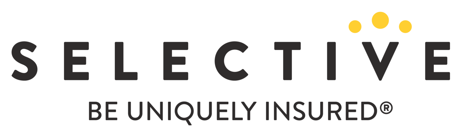 The logo for selective is black and yellow and says `` be uniquely insured ''.