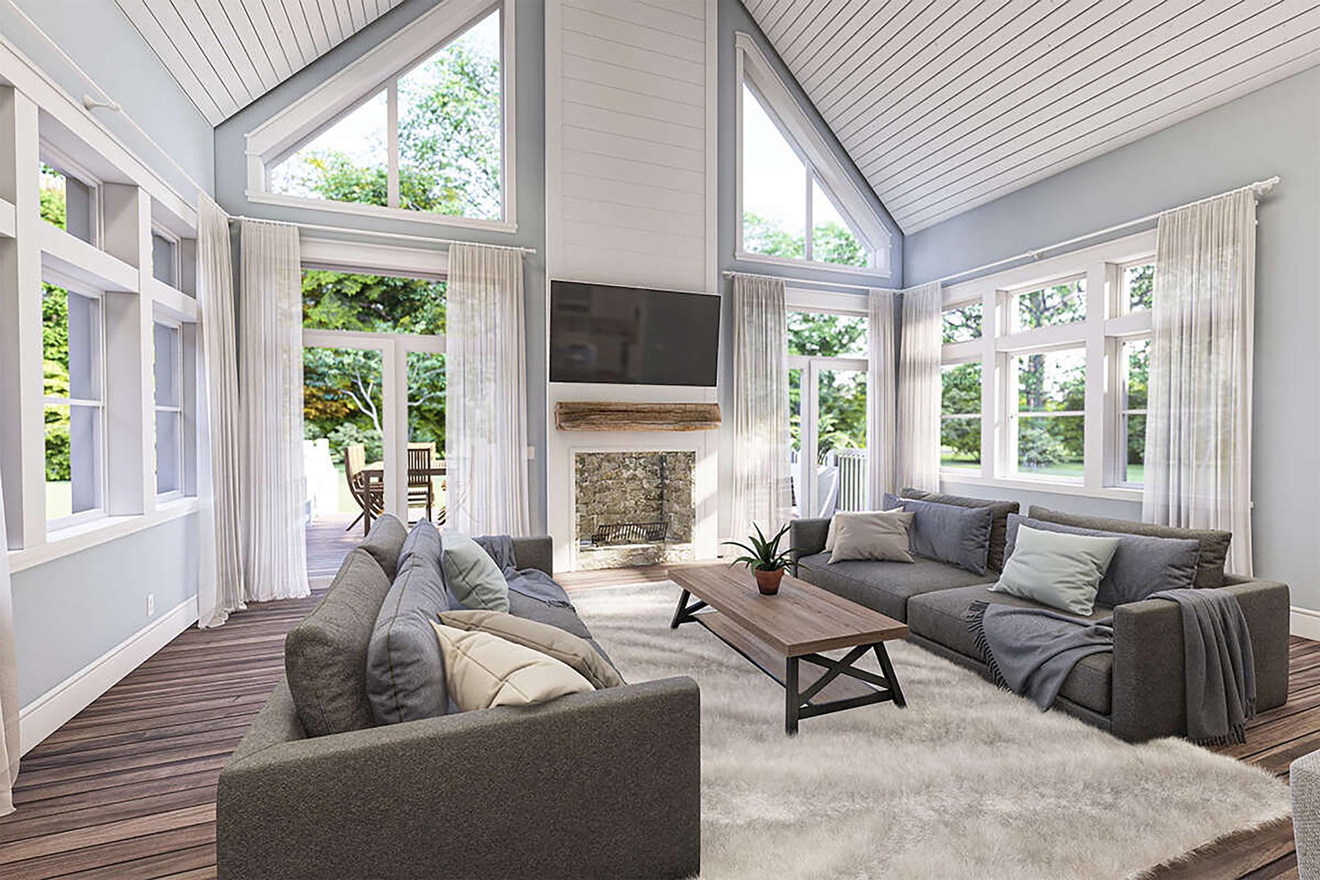 a living room filled with furniture and a fireplace .