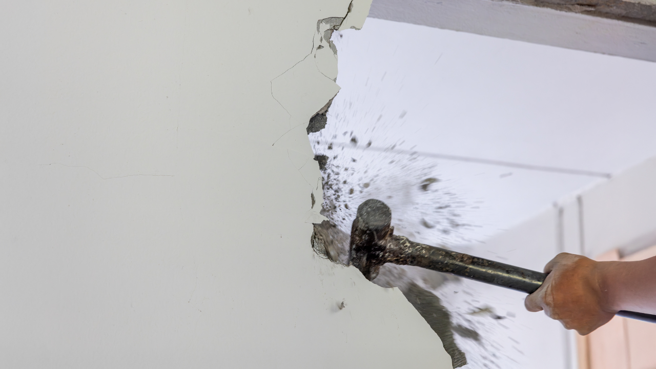 Building exterior under construction with scaffolding.