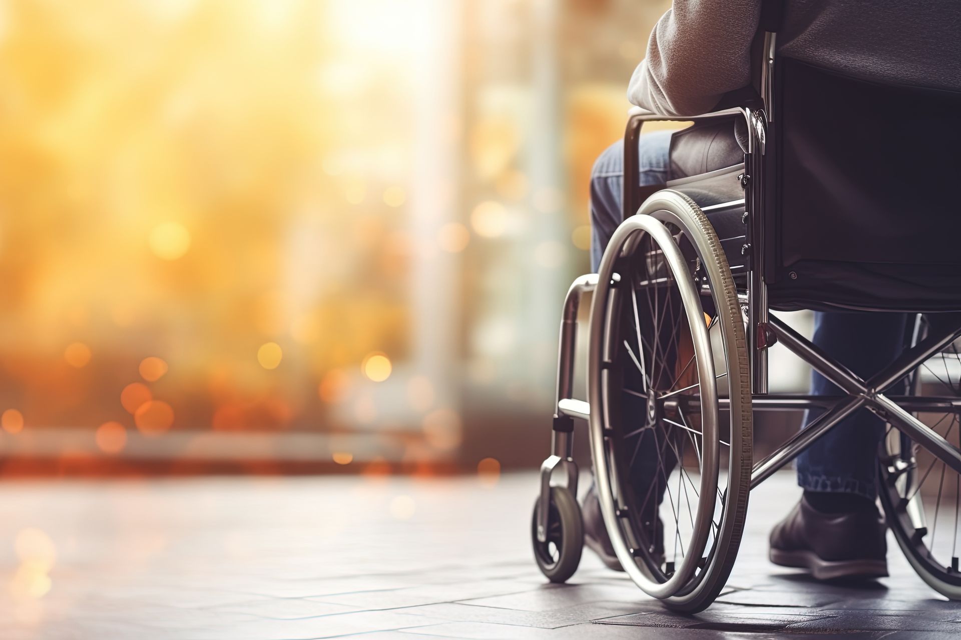 Man in wheelchair with physical disability mobility disorder.