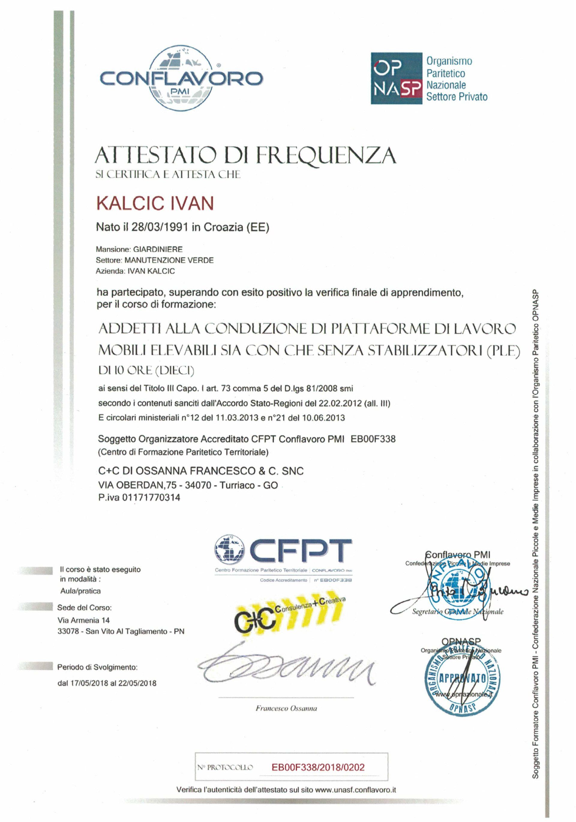 attestato per l'utilizzo di piattaforme mobili