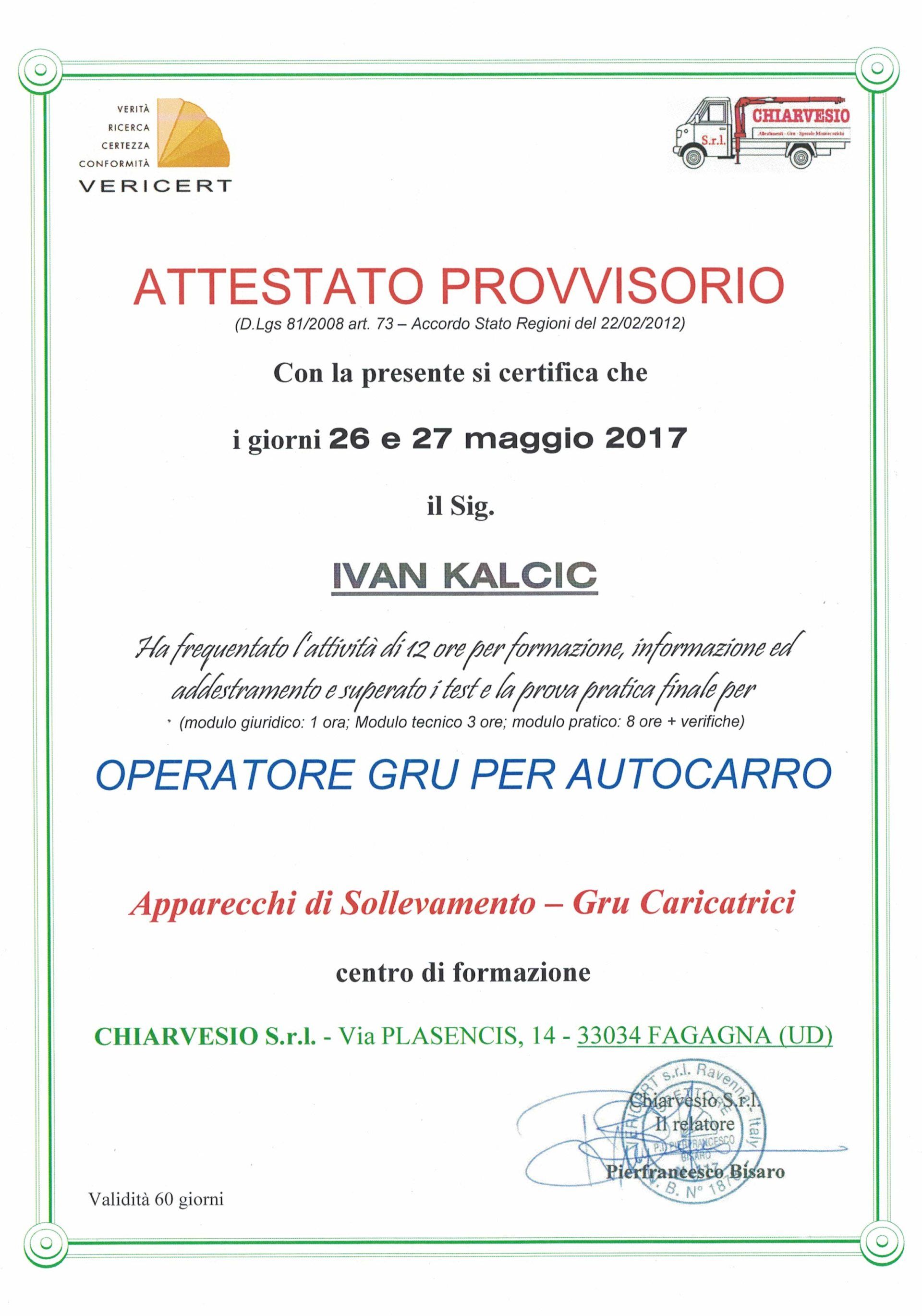 attestato di operatore gru