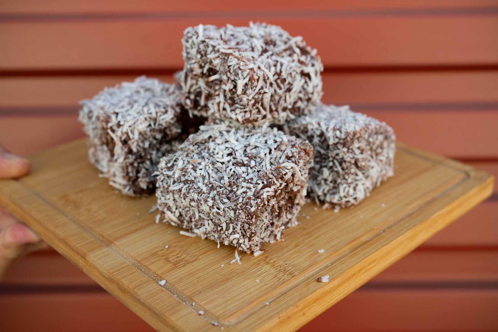 Lamingtons, light sponge coated in decident chocolate and coconut