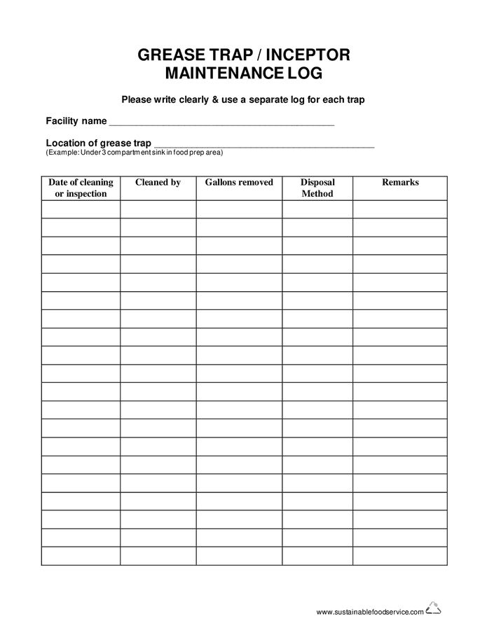 Grease Trap Maintenance Log