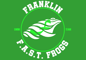 Fairview Sharks swim team logo: blue shark leaping from water inside a circle with team name.