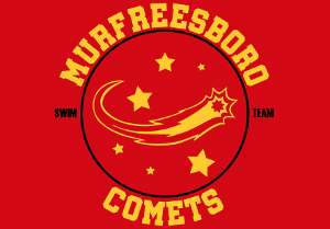 Fairview Sharks swim team logo: blue shark leaping from water inside a circle with team name.