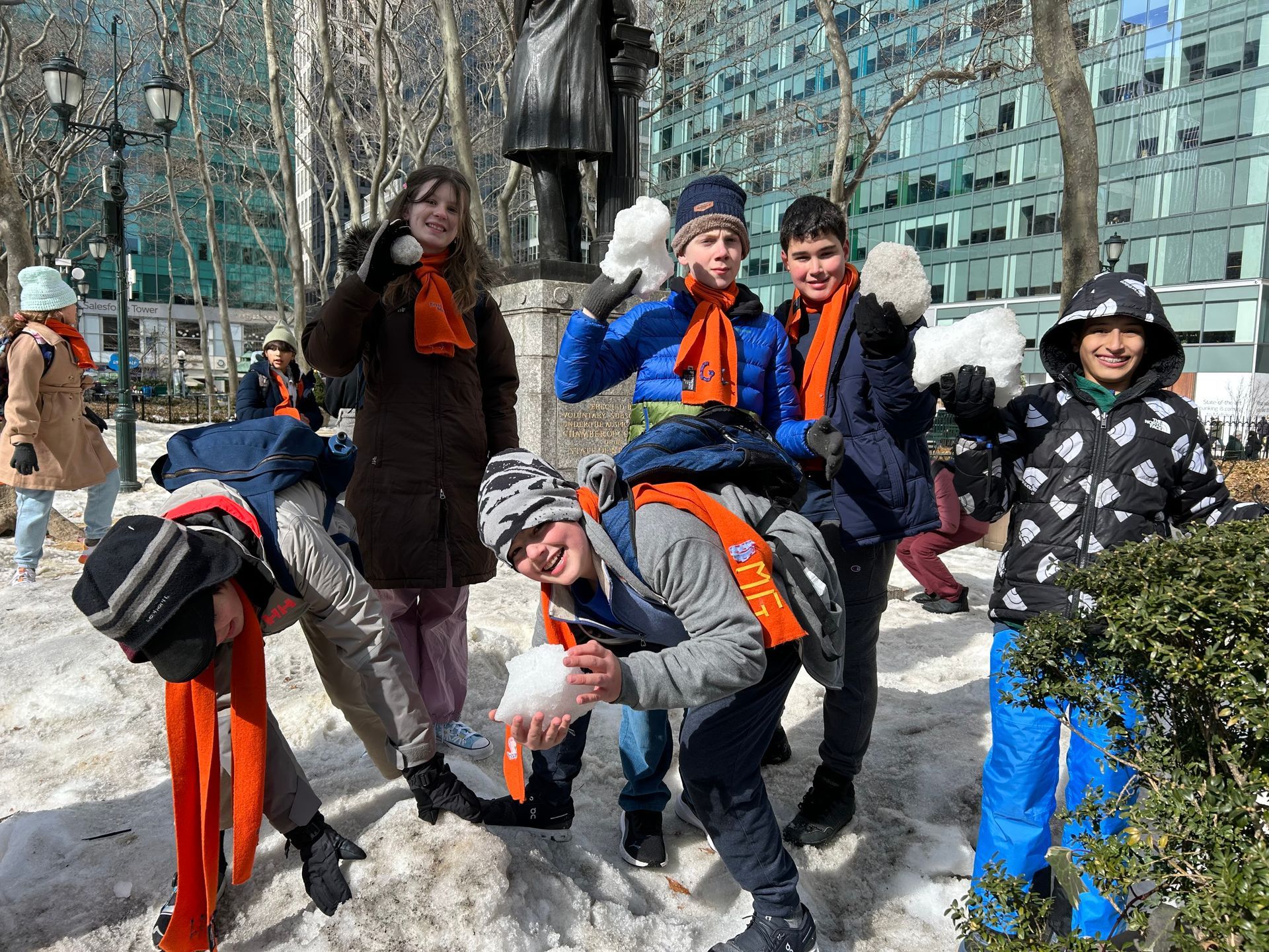 Middle School students take a break from MMUN to play in the snow in New York City.